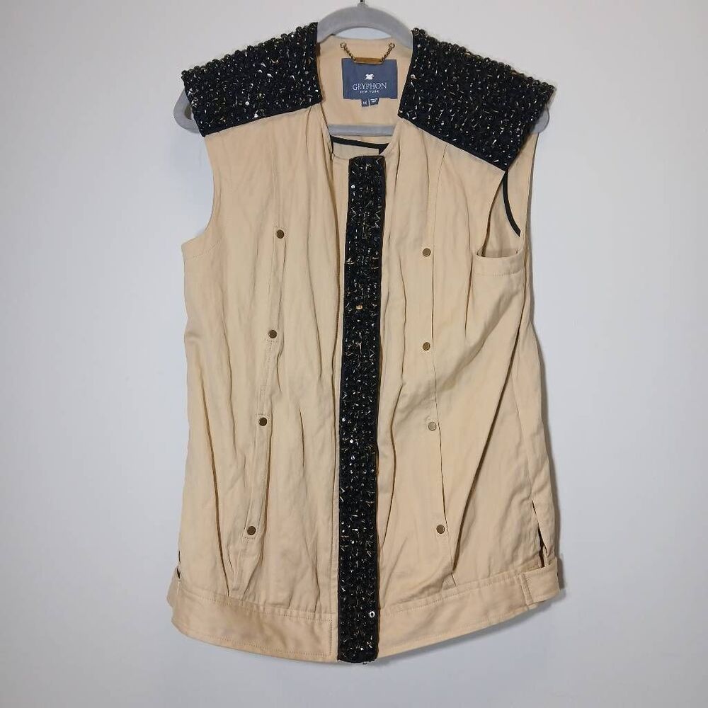 Gryphon new york womens medium tan vest  black Studded